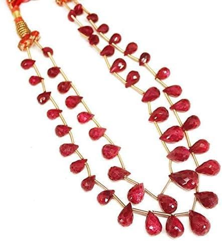 Hand_Crafted Ruby Tear Drop Faceted 26 Inch Long Beads, Jewelry Supplies for Jewelry Making, Bulk Beads, 7mm to 13mm YO-NECK-21302