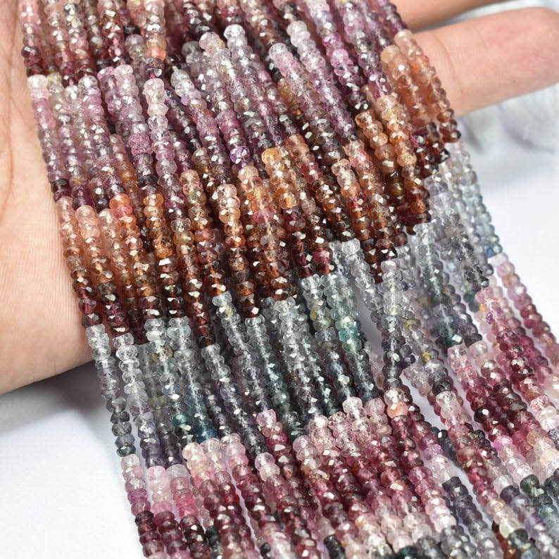 Natural Multi Spinel roundella Faceted Beads 3.5mm 13 inch Long String Jewelry Making Gemstone Beads for Necklace Bracelet