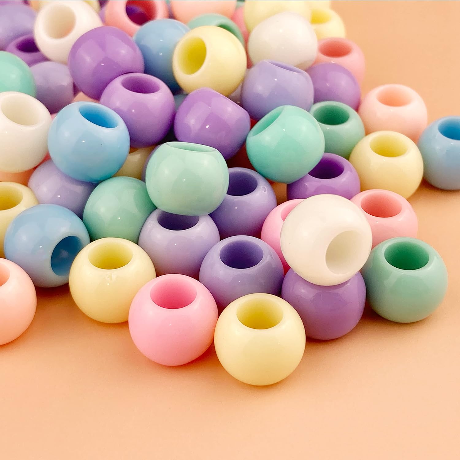 600 Acrylic Large Hole Beads for Crafts and for Hair 10mm x 12mm Acrylic Barrel Beads with 5.7mm Large Hole, Pastel Assortment