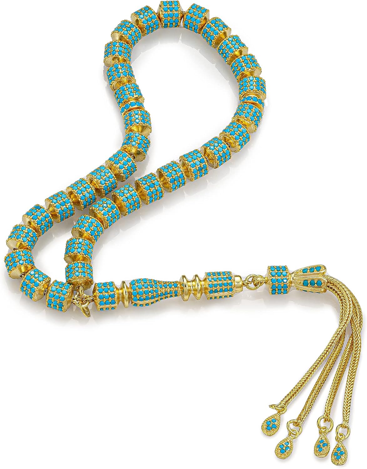 925 Sterling Silver Gold Plated Turquoise Islamic Prayer Beads Rosary Tasbeeh