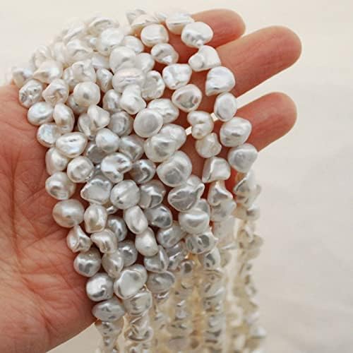 13 inch Strand of Natural gem Freshwater Baroque Pearl, 9-12mm Nugget Smooth Beads for DIY Jewelry Making. | Beads_03734, white