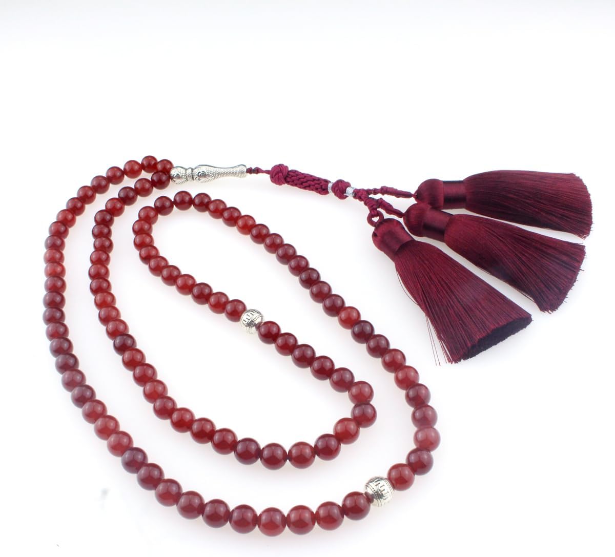 Muslims Islamic Dhikr Tasbeeh Tasbih Prayer Beads, 99 Red Agate Stone Beads with Tassel
