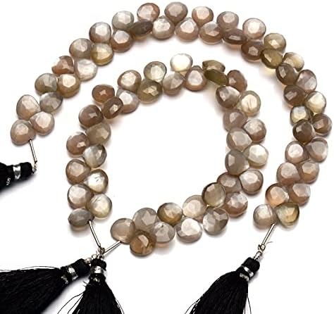 8 inch Strand of Natural African Gray Moonstone 7x7mm Heart Faceted briolette Beads for DIY Jewelry Making. |BRIO_00060