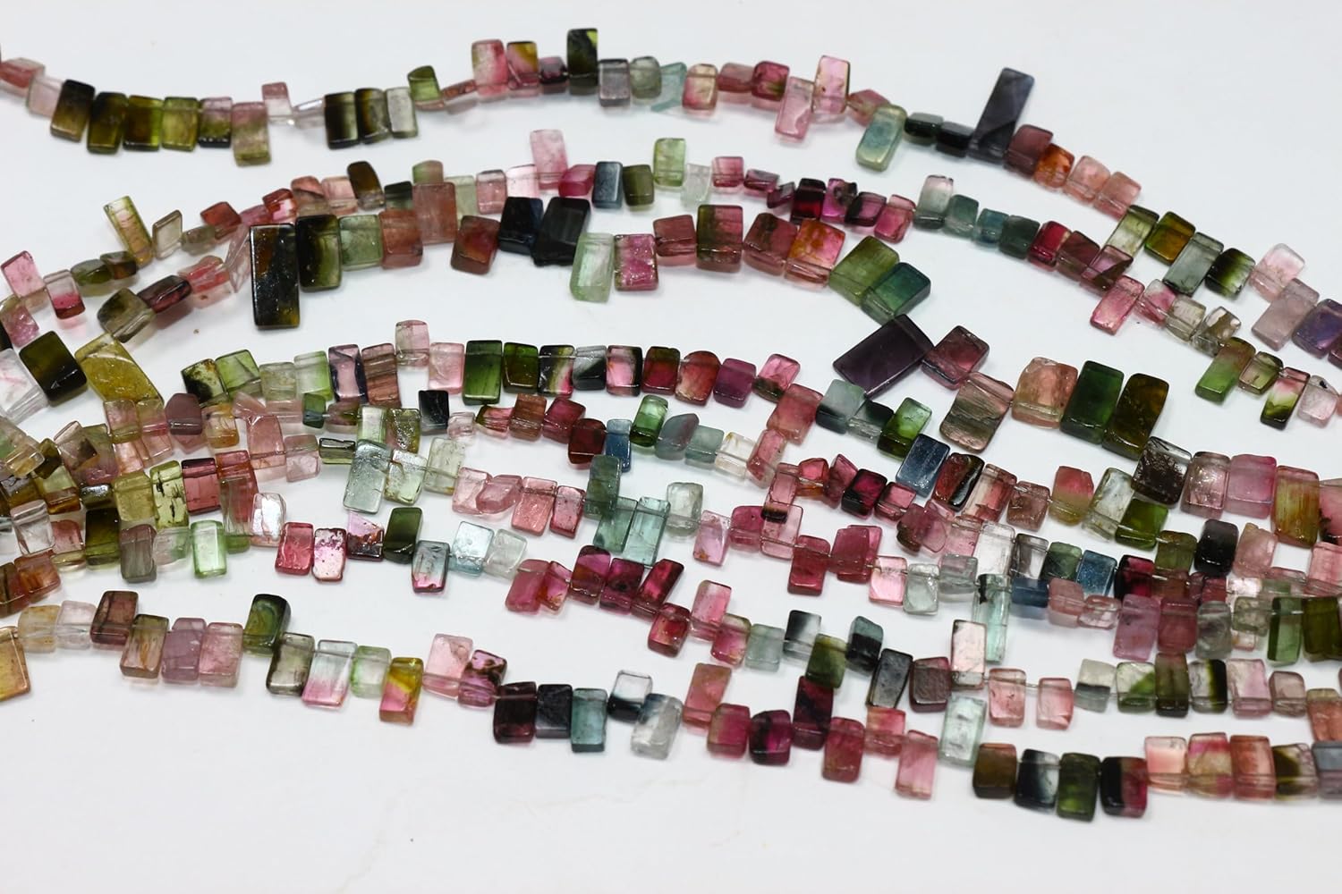 Natural Multi Tourmaline Smooth Slice Beads, Pink and Green, Semi-Precious Gemstone, 4-6mm, 8 Inch Strand with Tassels