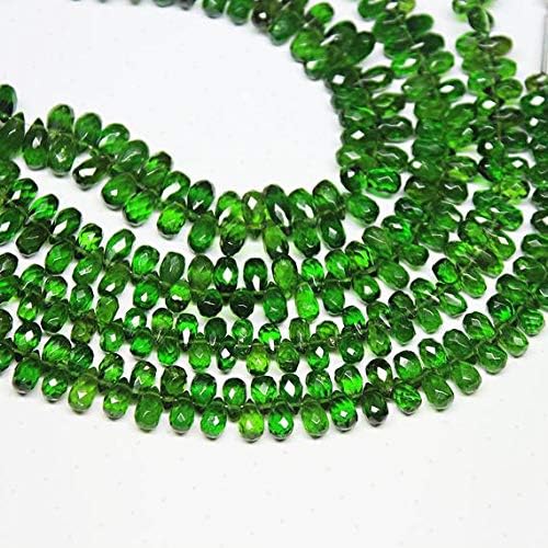 Chrome Green Diopside Faceted Briolette Tear Drop Gemstone Craft Loose Beads Strand 6 Inch Long 6mm 7mm Code-HIGH-2119