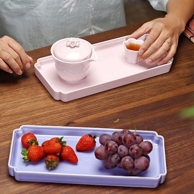 Tray Chinese Style Ceramic Tray Rectangular Afternoon Tea Snack Tray Cake Fruit Tray Snack Tray Serving Trays(A)