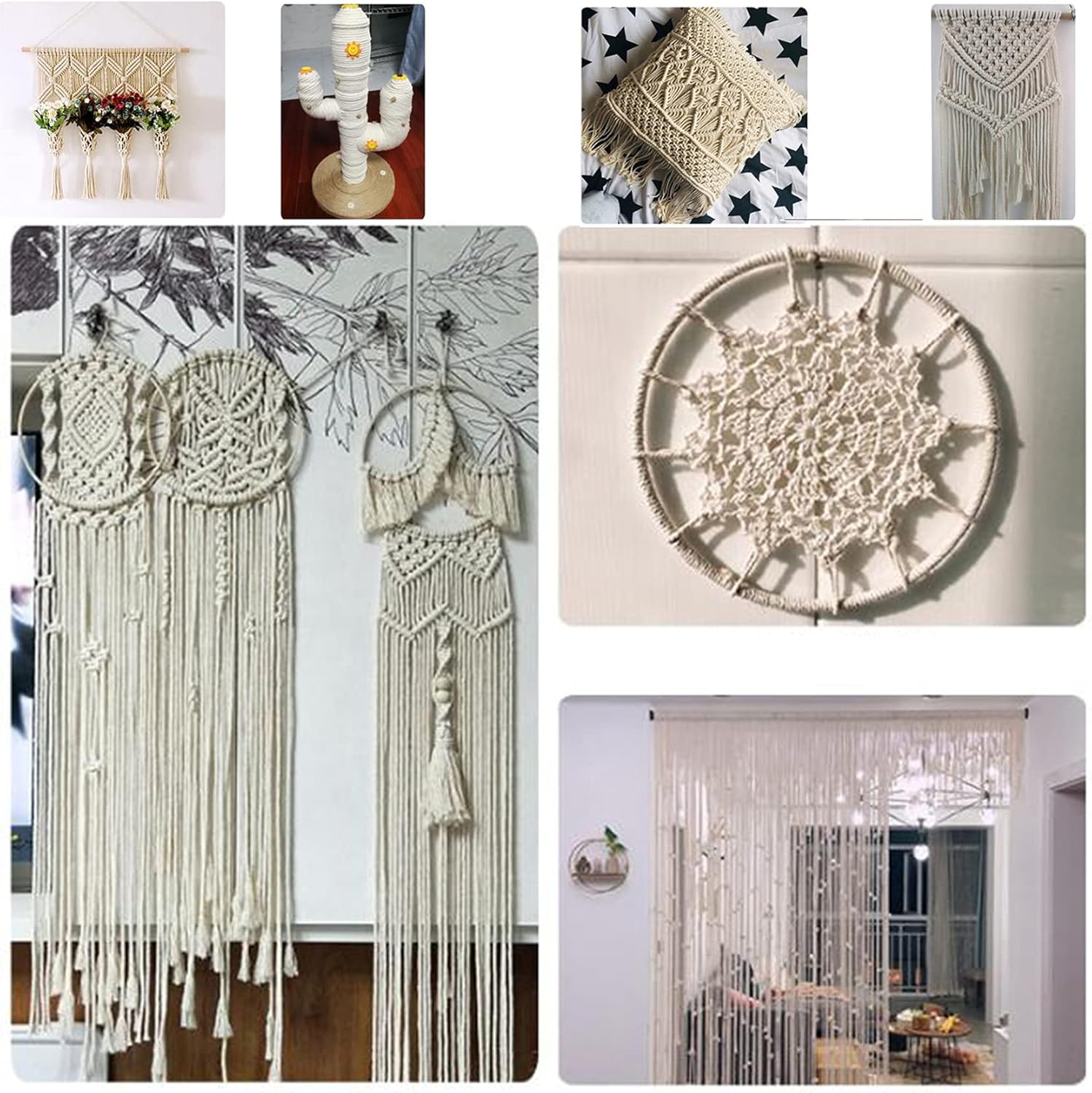 Cotton String Ball, Elastic cord, thread beading string,3mm Macrame Cord Beige 200m/500m/1000m,Thick Natual Cotton Twisted Macrame Rope,Macrame Cotton Rope DIY Craft Cords for Wall Hanging,Plant Hange