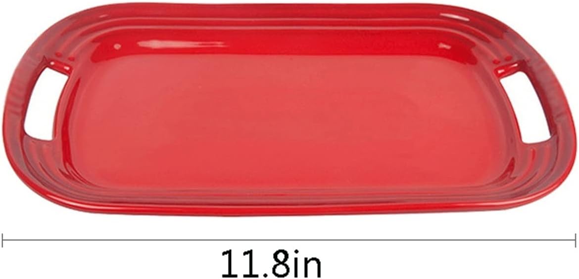 Tray Tray Serving Tray with Handle Non-Slip Multifunctional Porcelain Tray for Restaurant Party Coffee Table 11.8 Inches Serving Trays (Color : Red)