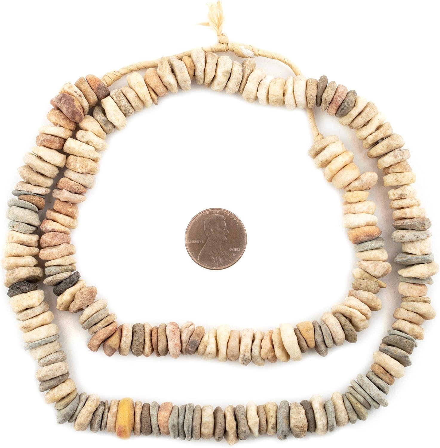 The Bead Chest Ancient Quartz Mali Stone Disk Beads 8-11mm African Brown Large Hole 25 Inch Strand Handmade