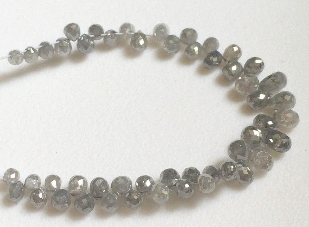 2x2.5mm-2x3mm Gray Diamond Faceted Briolette Beads, Natural Sparkling Rough Diamond Tear Drops, Diamond Drops For Jewelry (1Pcs To 10Pcs), 2x2.5 MM-2x3 MM