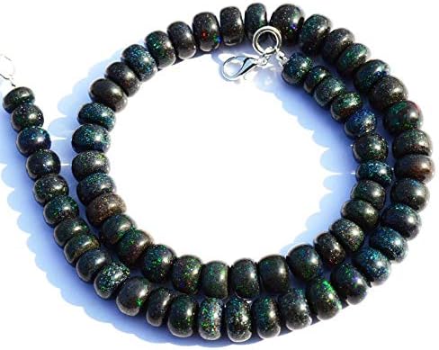 Very Rare Natural Gem Australian Matrix Black Opal Big 8 to 11MM Size Smooth Rondelle Beads 16.5 Inch Full Strand Finished Necklace Rare Gem