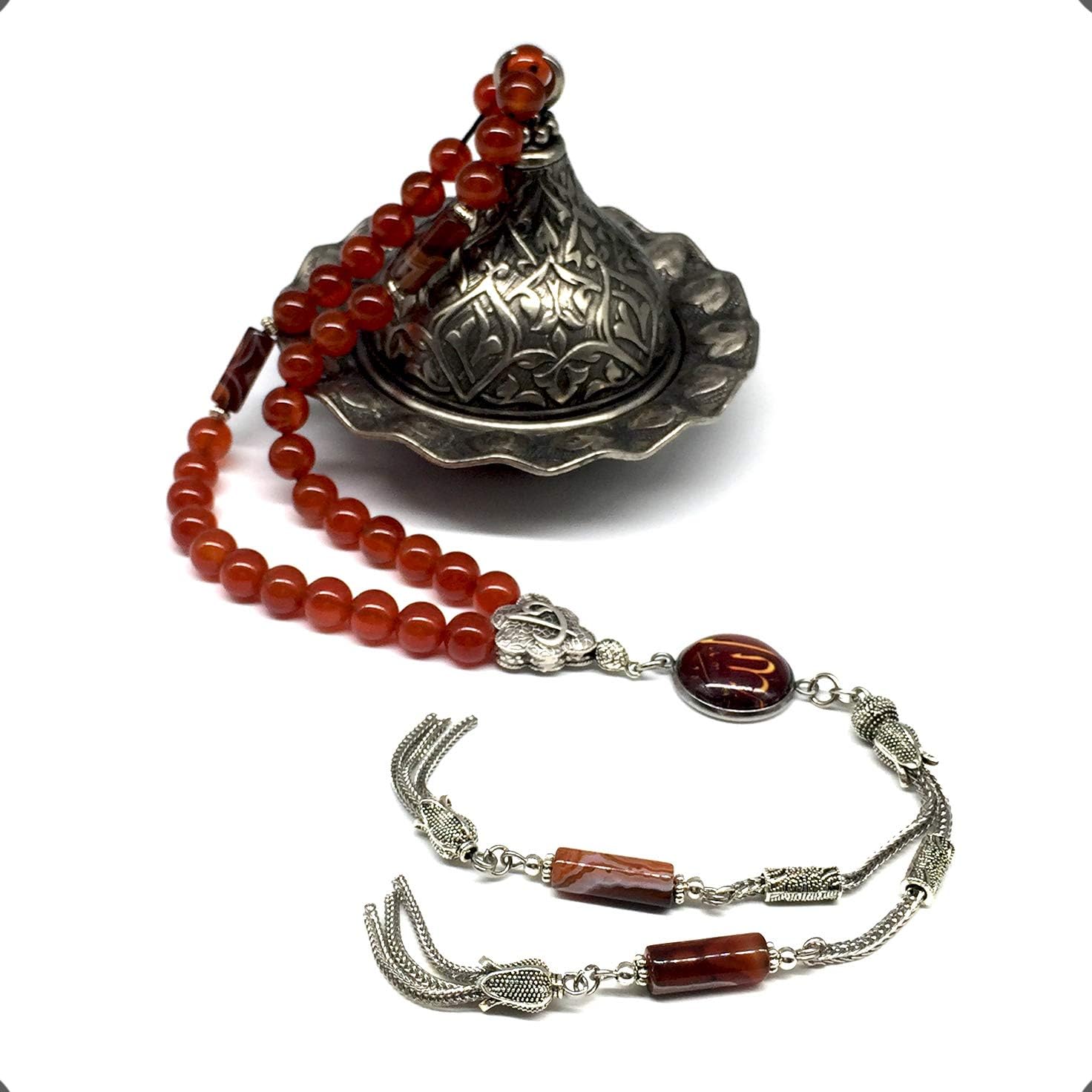 -ELEGANCE COLLECTION- Prayer Beads-Tesbih-Tasbih-Tasbeeh-Misbaha-Masbaha-Subha-Sebha-Sibha-Rosary (RED AGATE Stone (8mm -33 Beads))