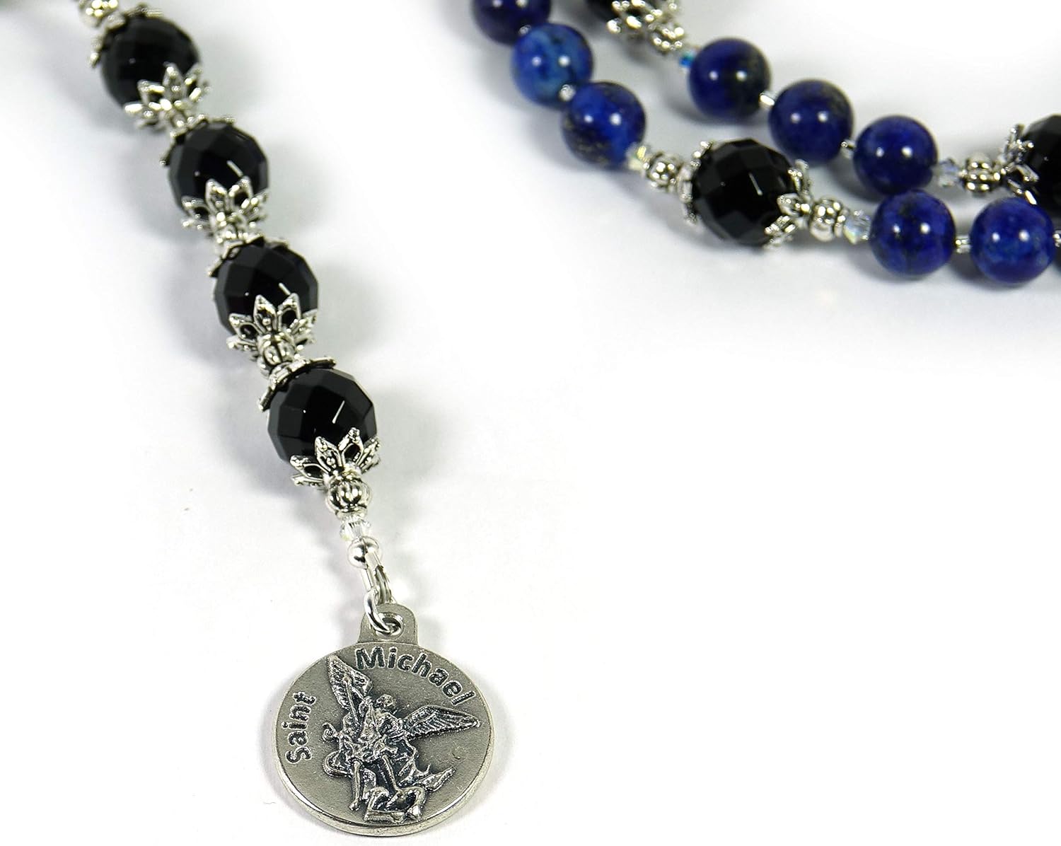 United States Army Catholic Prayer Beads St Michael Chaplet Lapis Agate Natural Gemstone beads Blessed with Anointing Oil