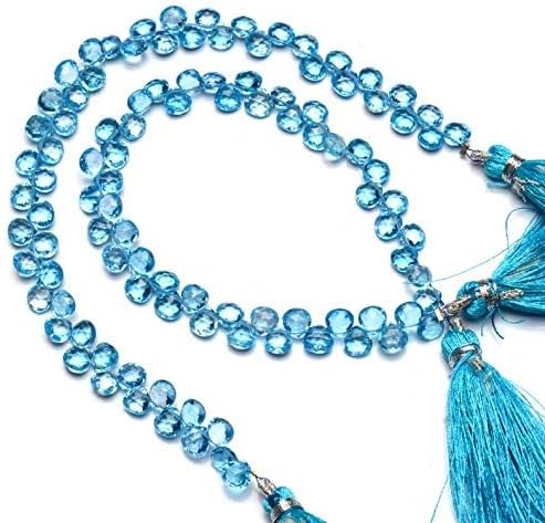 GEMZ 10 inch Strand of Natural Swiss Blue Topaz Heart Shape Faceted Cut Blue Color briollete Beads for DIY Jewelry Making- Earring Necklace Bracelet.