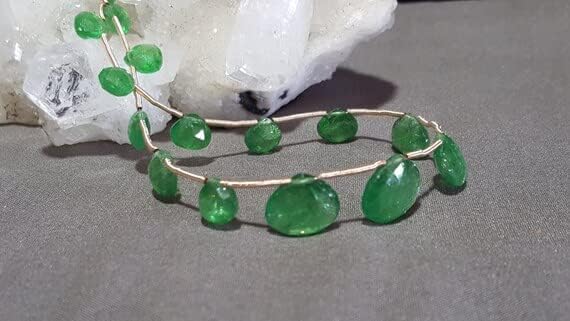 Tsavorite Garnet Graduating Faceted Briolette Beads 9 in. 5.6mm x 5.9mm to 11.4mm x 12mm