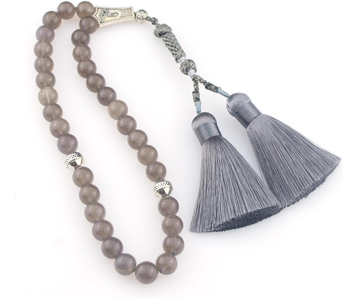 Muslims Islamic Dhikr Tasbeeh Tasbih Prayer Beads, 33 Crystal Smoky Quartz Beads with Tassel