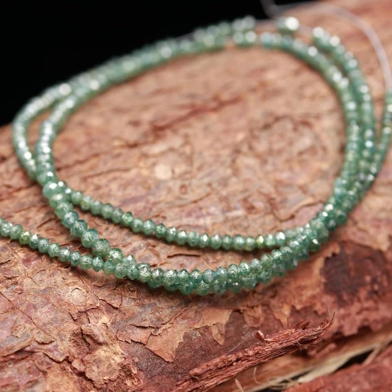 Natural Green Diamond Faceted Rondelle Beads 2-2.5 mm Green Diamond Beads for Jewelry Making Necklace Bracelet