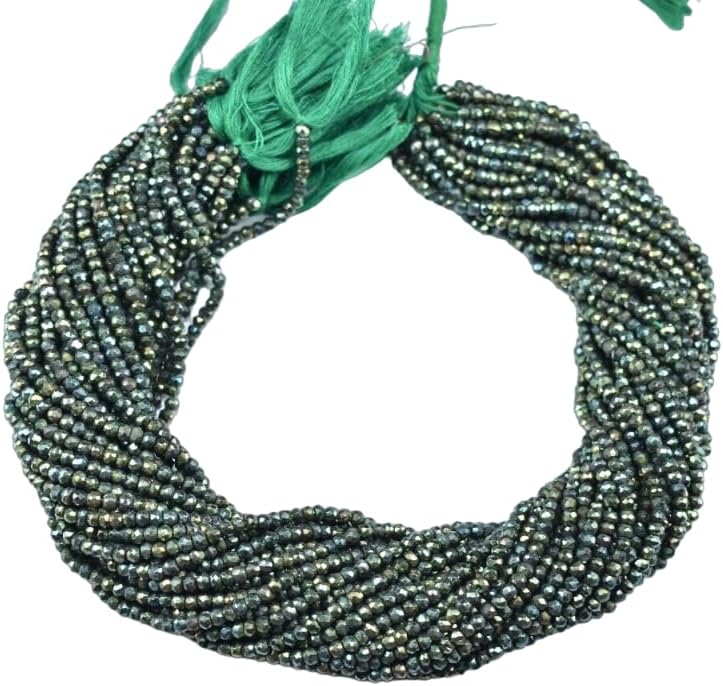 3mm Black Spinal Green Coated Rondelle Faceted Gemstone Beads 13 Inch 50 Strand CHIK-STRD-87375