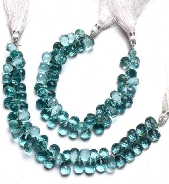 Natural Aquamarine Color Quartz Faceted 7x10MM Approx. Teardrop Shape Briolette Beads 7 Inch lot of 5 Strands Chik-STRD- 91286