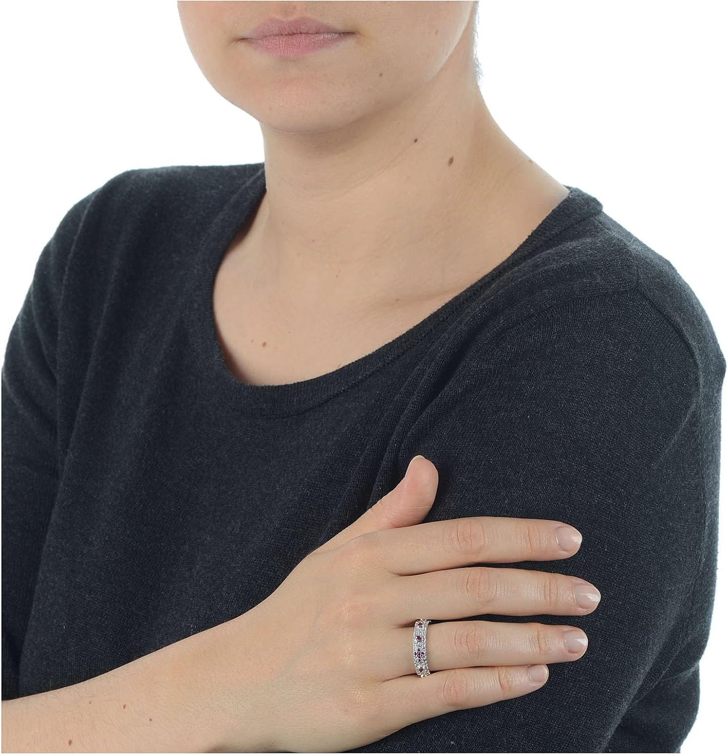 Ten-Beads Amen Rhodium-Plated Silver 925, red zircons, 20.5 mm (0.81 inc.) - UK V