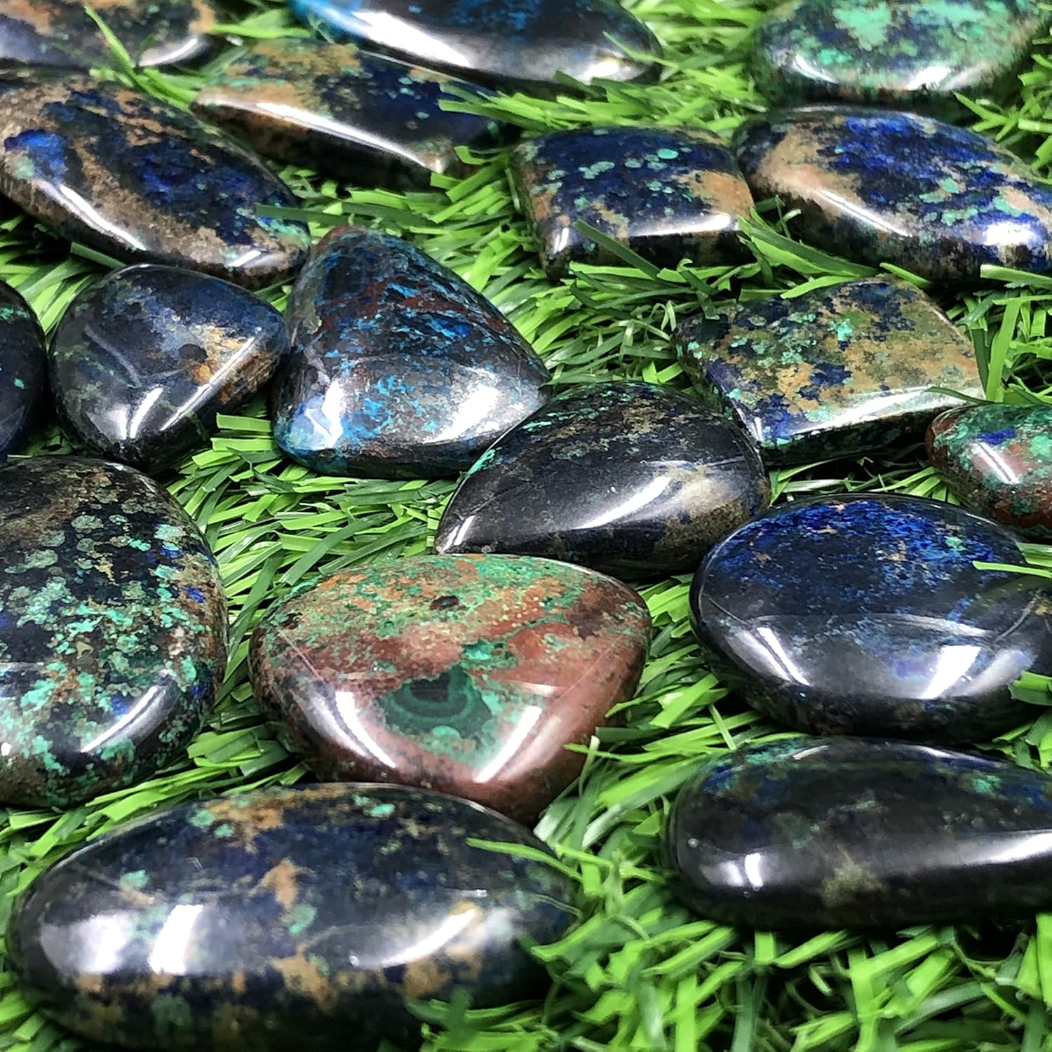 Natural AZURITE MALACHITE Gemstone Loose Cabochon Lot For Jewelry Making, Loose Gemstone For Ring, Earring & Pendant Necklace, Jewelry Making Cabochons, Healing Gemstones