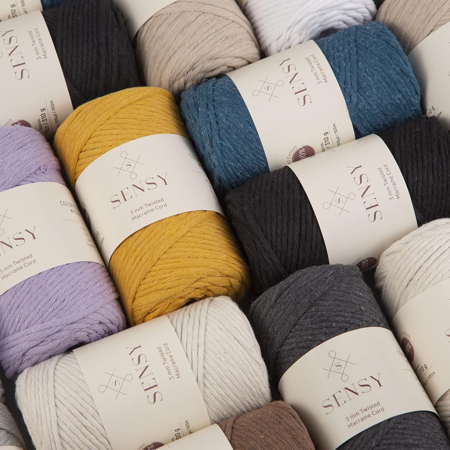 Sensy Premium Macrame Cord - 8 Skeins, 3mm, 109 Yards Each, 100% Cotton, Single Strand Twisted, Baby Blue