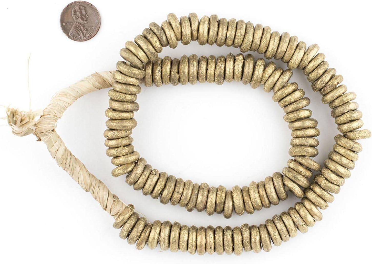 The Bead Chest Nigerian Brass Donut Ring Beads 14mm African Large Hole 24 Inch Strand Handmade