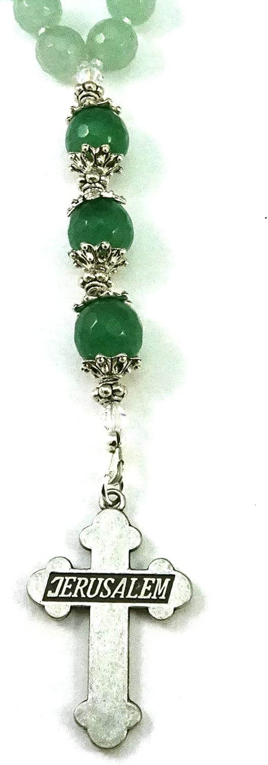 Christian Orthodox Prayer Beads Komboskini Chotki Aventurine Natural Gemstone Beads with Made in Holy Land Crucifix and Blessed in The Church of The Holy Sepulcher
