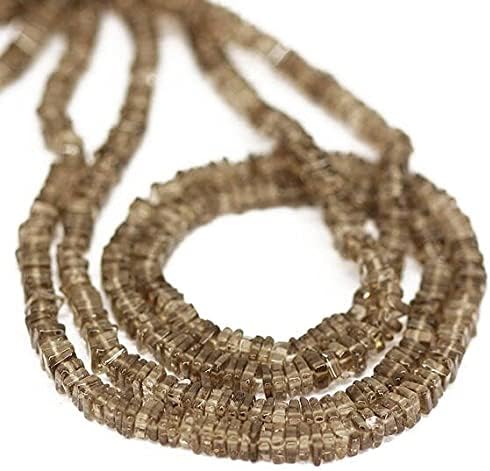 BEADS GEMSTONE Brown Smoky Quartz Smooth Heishi Cube Square Gemstone Loose Craft Beads Strand 16 Inch Long 4mm Code-HIGH-25704