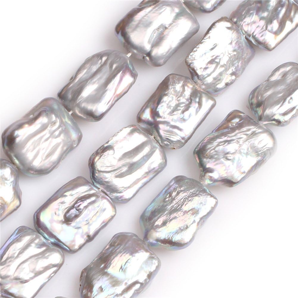 JOE FOREMAN 17x24mm Nuclear Edison Pearl Semi Precious Gemstone Gray Rectangle Loose Beads for Jewelry Making DIY Handmade Craft Supplies 15