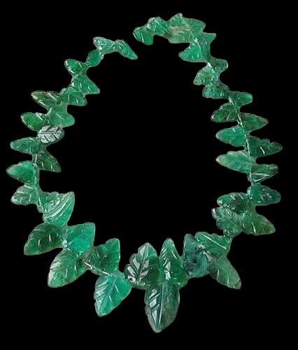 23cts! Natural Emerald Carved Leaf Bead 6 inchStrand 109725 for Jewelry Making