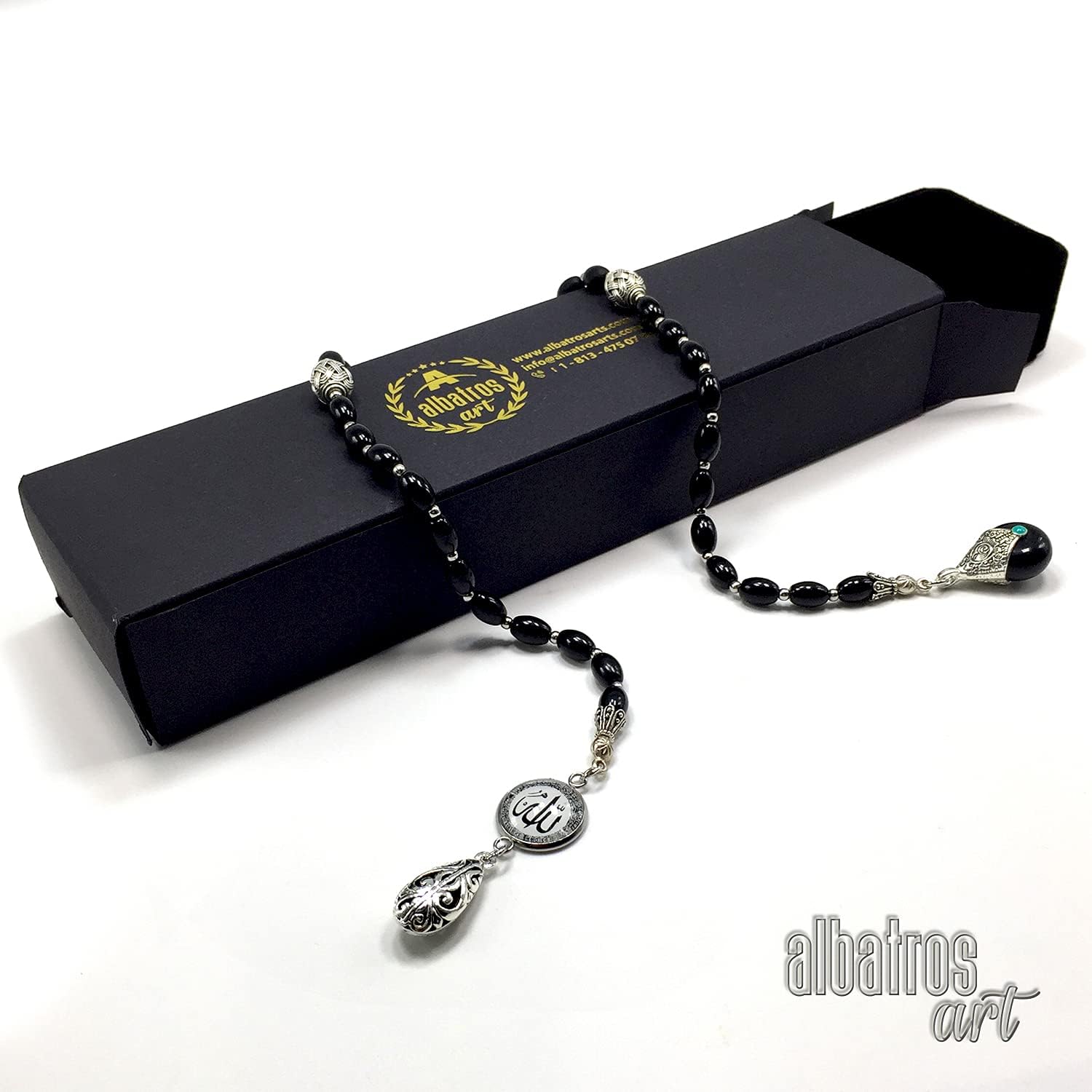 -Swing Beads Collection- Prayer Beads-Tesbih-Tasbih-Tasbeeh-Misbaha-Masbaha-Subha-Sebha-Sibha-Rosary (Model 3-8 mm Diameter Black Agate Beads)
