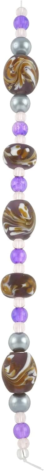 Bead Landing Purple Lampwork Glass Swirl Rondelle & Oval Beads with Round Spacers – 12 Pack of Handmade Beads for Jewelry Making, Bracelets, Necklaces & DIY Crafts