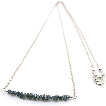 JEWELZ genuine blue diamond necklace, natural raw diamond bar, real rough diamond beads, 925 sterling silver, april birthstone. gift for girlfriend 1.7 mm to 3 mm