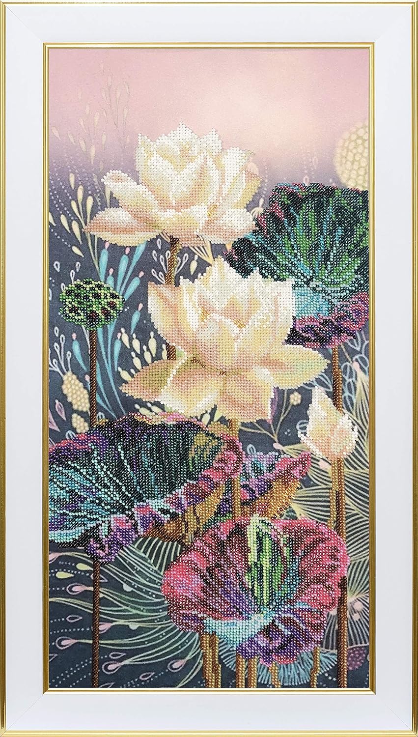 Lotus; Bead Embroidery kit; Beaded Cross Stitch; Contemporary Embroidery; 100% Glass Seed Beads Preciosa; Needlepoint; Handcraft; Tapestry kit; Needle Arts; Decor