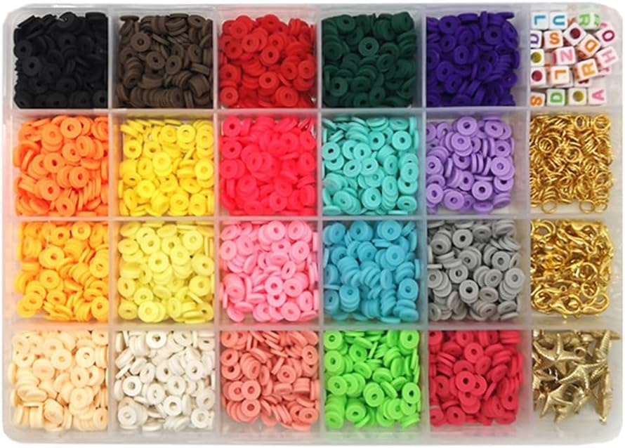 Polymer Clay Beads 24 Grid Soft Pottery Flakes Spacers Boxed Colored Discs Bohemian