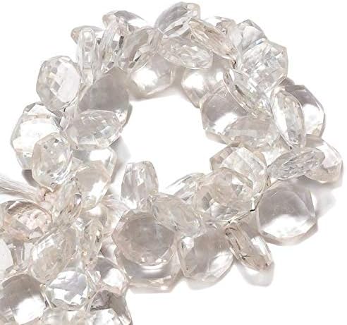 Faceted Crystal Hexagon Shaped Briolette Beads, Quartz Crystal Beads, 10mm to 13mm Each, 7.5 Inch Strand Code-HIGH-48583