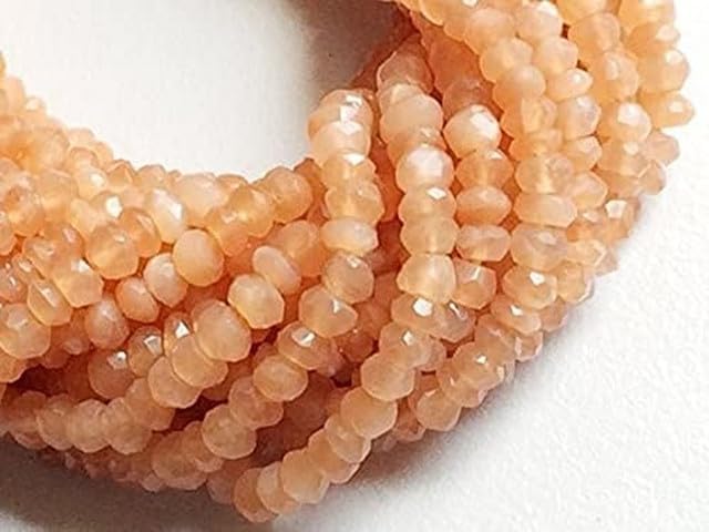 Natural Peach Orange Moonstone Beads, Faceted Rondelles, 3-4mm 14 Inch lot of 25 Strands CHIK-STRD-99333