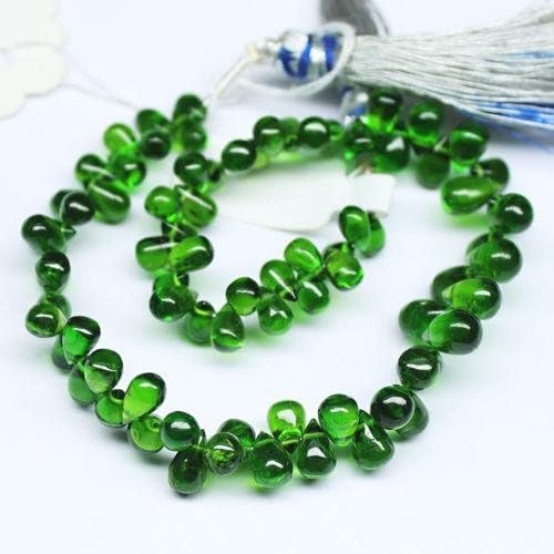 13 inch natural beads strand of 6mm smooth drop green chrome diopside gemstone briolletes beads for DIY jewelry - necklace, bracelet, earring, ring.