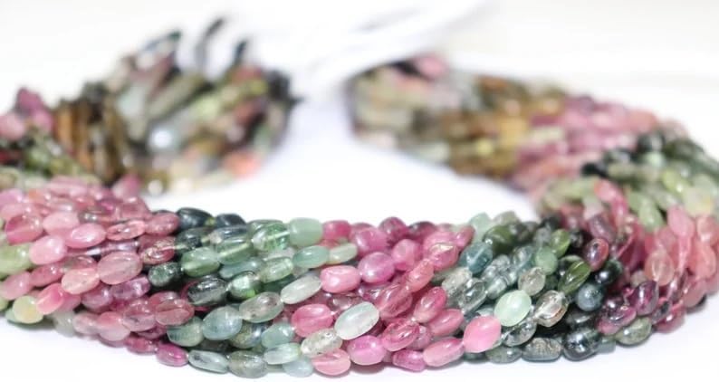Multi Tourmaline Smooth Oval Shape Beads 5 * 7 mm Tourmaline Plain Beads Wholesale Beads 25 Strands Multi Tourmaline Beads for Making Jwelery