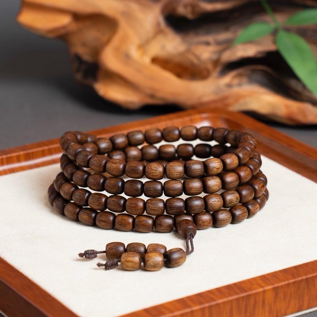 Fusen Red Clay Agarwood Prayer Beads 7×7mm*108 Beads, Sinking Grade