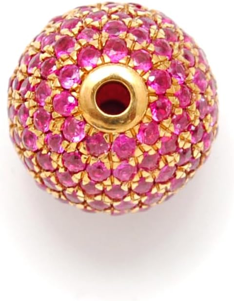 Kanika Creations 8mm 14K Solid Yellow Gold Pavé Bead with Natural Ruby – Round Spacer Gold Finding for Custom Jewelry