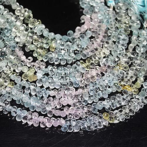8 inch Strand of Natural Aquamarine 8mm7mm Drop Faceted briolette Beads for DIY Jewelry Making. |BRIO_00587