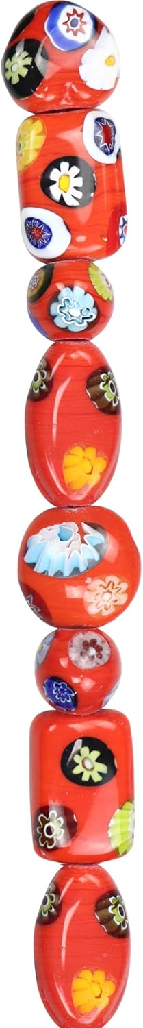 Bead Landing Red Millefiori Mixed Beads – 96 Total Glass Beads in 13mm-27mm Size Range for Jewelry Making and Craft Projects, 12 Pack