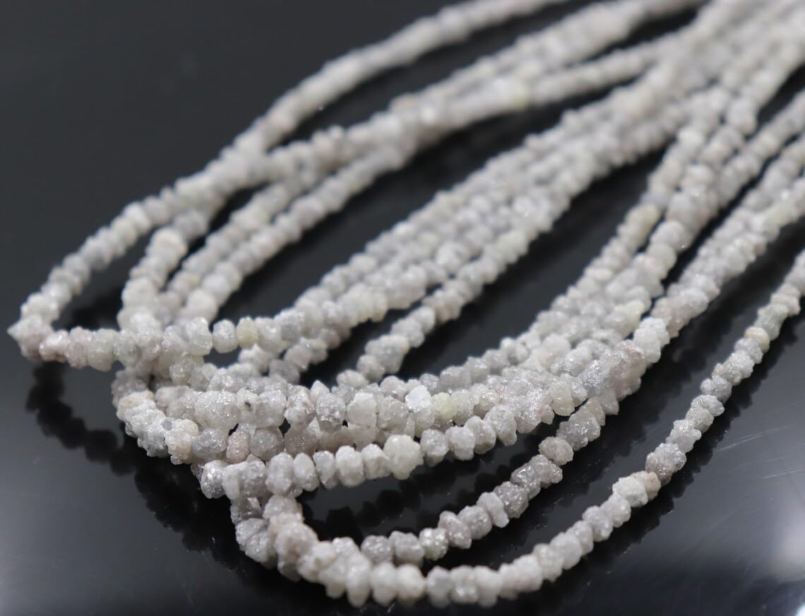 Indian Gem Store 100% Natural AAA+ White Diamond Uncut Beads 4.5-5mm |16 Inch Strand for Crafting|White Beads