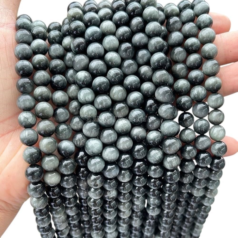 Natural Eagle Eye Stone Beads - Round Loose Spacer Beads for Jewelry Making - 6mm to 12mm - DIY Necklace, Bracelet Supplies - (Color: 5 A Eagle Eye/Size: 12mm Approx. 31Pcs)