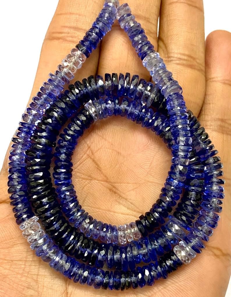 Natural Blue Sapphire roundelle facated Beads 5-8 MM 20 inch Long String Jewelry Making Gemstone Beads for Necklace Bracelet