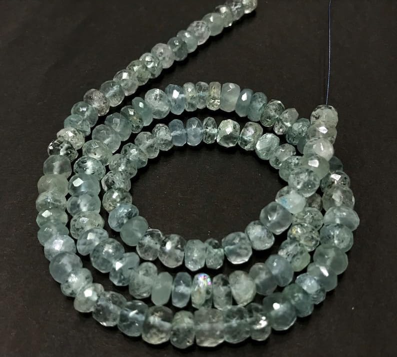 Natural Aquamarine rondelle Faceted Beads 5x7 18 inch Long String Jewelry Making Gemstone Beads for Necklace Bracelet