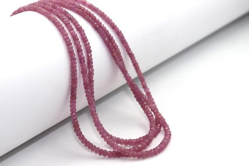 Natural Pink Sapphire Faceted Rondelle Beads 3-5mm TPink Sapphire Beads for Jewelry Making Handmade Gift Purple Sapphire Beads