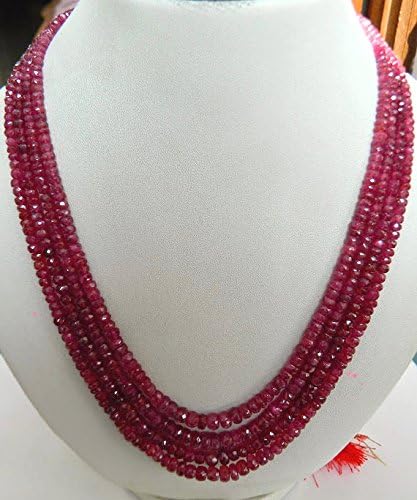 Multi Strand Ruby Necklace, Ruby Rondelles, Faceted Rondelles, Glass Filled Ruby, 4 Strands, 3.5mm to 7mm Beads, 21 inch